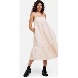 NWT Kira Vargas x Target Midi Dress Size XXS Pockets Textured Champagne Summer